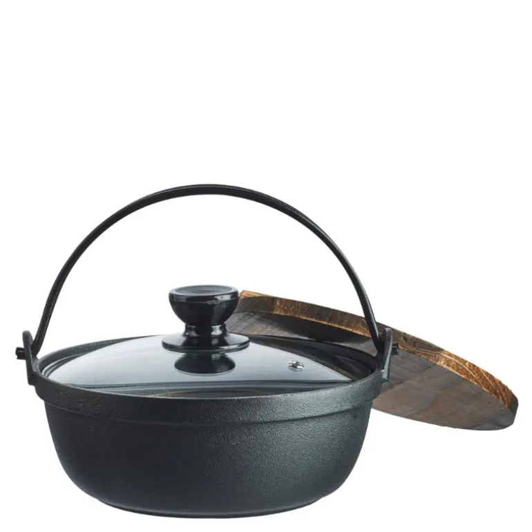 Støpejernsgryte 1,8L m/glasslokk og trelokk