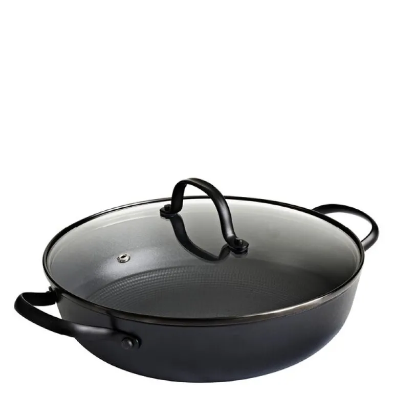 Støpejernskasserolle med Honeycomb keramisk belegg og glasslokk 26 cm