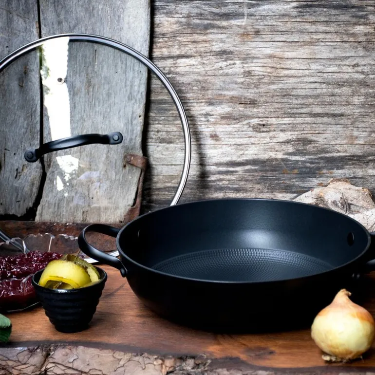 Støpejernskasserolle med Honeycomb keramisk belegg og glasslokk 26 cm