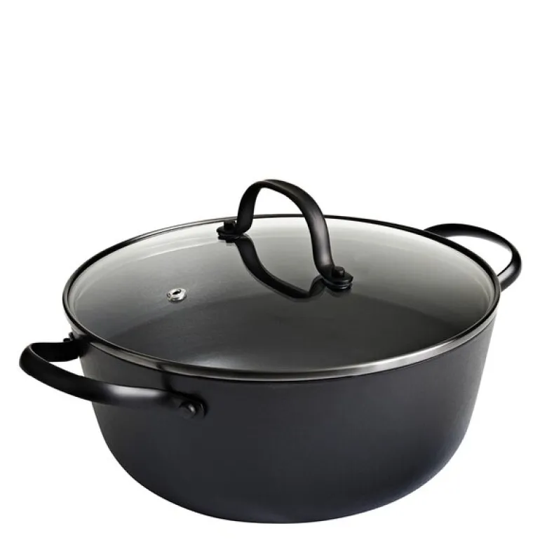Støpejernskasserolle med Honeycomb keramisk belegg og glasslokk 24 cm