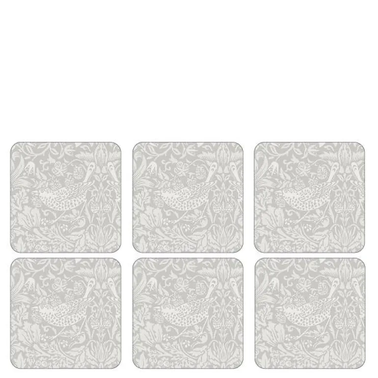 Strawberry Thief glassunderlag 6 stk pure hvit