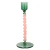 Styles lysestake glass 7,4x16,3 cm grønn/rosa