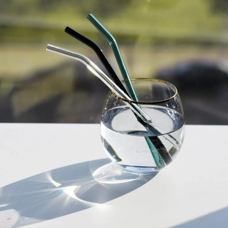 Sugerør i glass bøyd XL svart