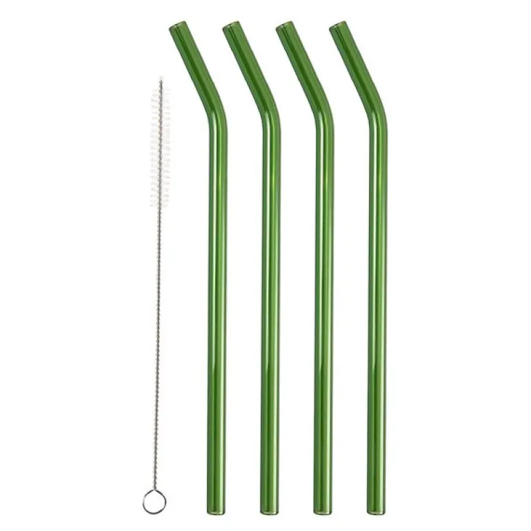 Sugerør med knekk 21,5 cm 4 stk glass grønn