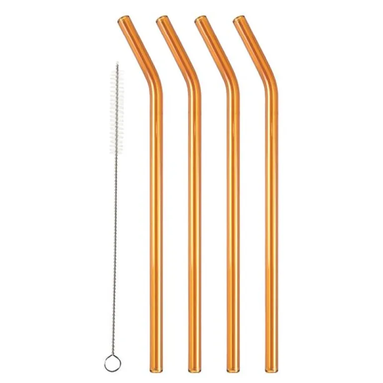 Sugerør med knekk 21,5 cm 4 stk glass amber