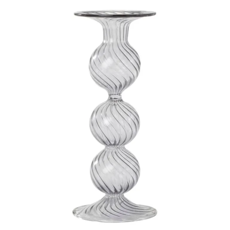 Swirl lysestake 22 cm grå