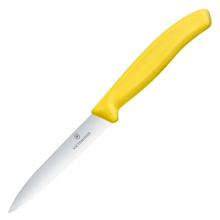 Swiss Classic grønnsakskniv 10 cm bølget knivblad gul