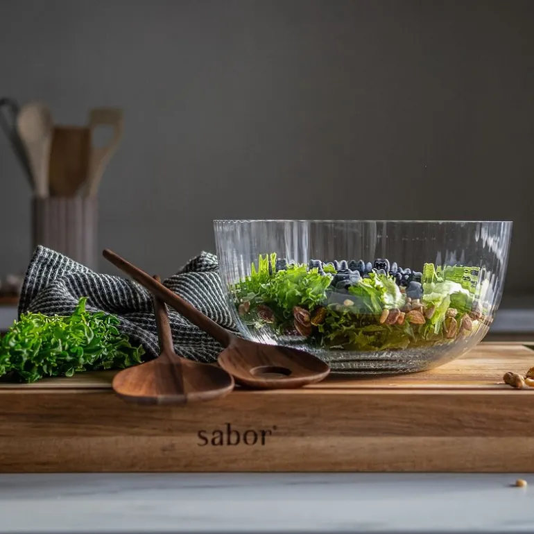Timeless salatbolle med salatbestikk 3L klar/valnøtt