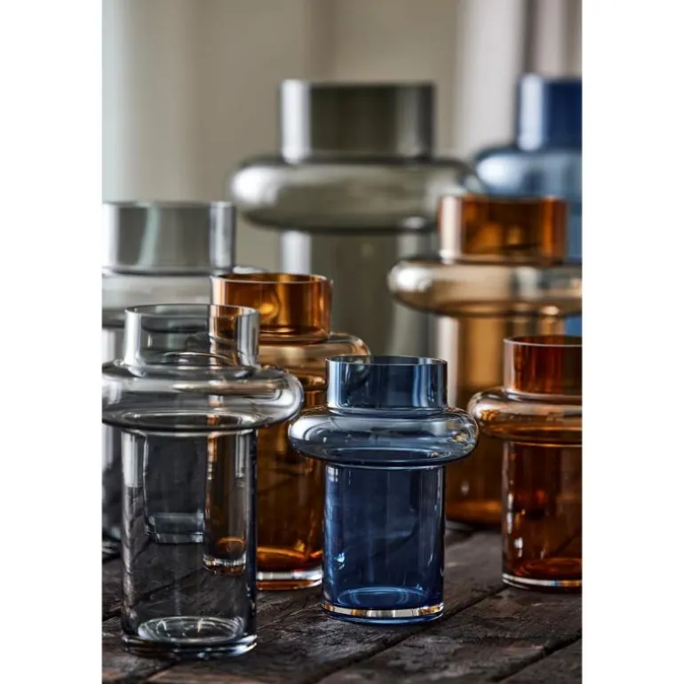 Tube vase 40 cm dark blue glass
