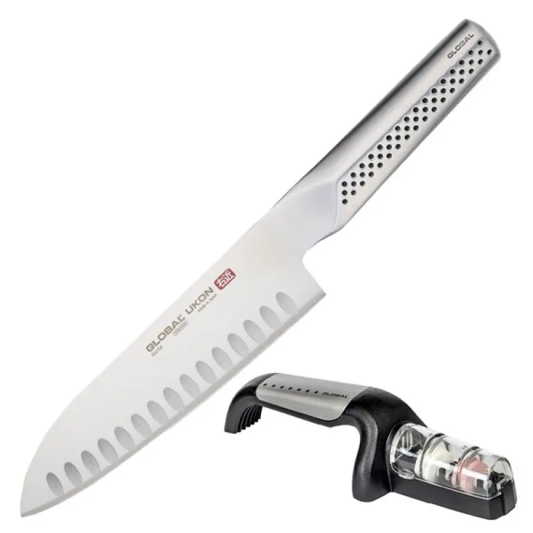 Ukon knivsett santokukniv GU-04 hulslipt 19 cm + knivsliper G-91/SB våtslip