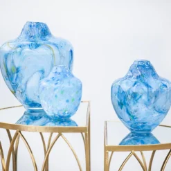 Unik skulptur kunstglass M 24 cm blå multi
