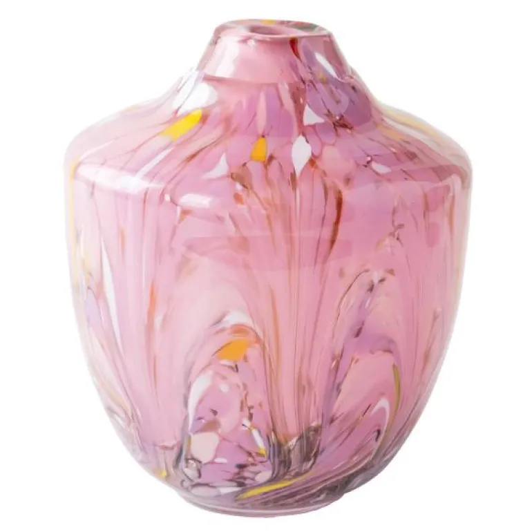 Unik skulptur kunstglass L 17 cm rosa multi