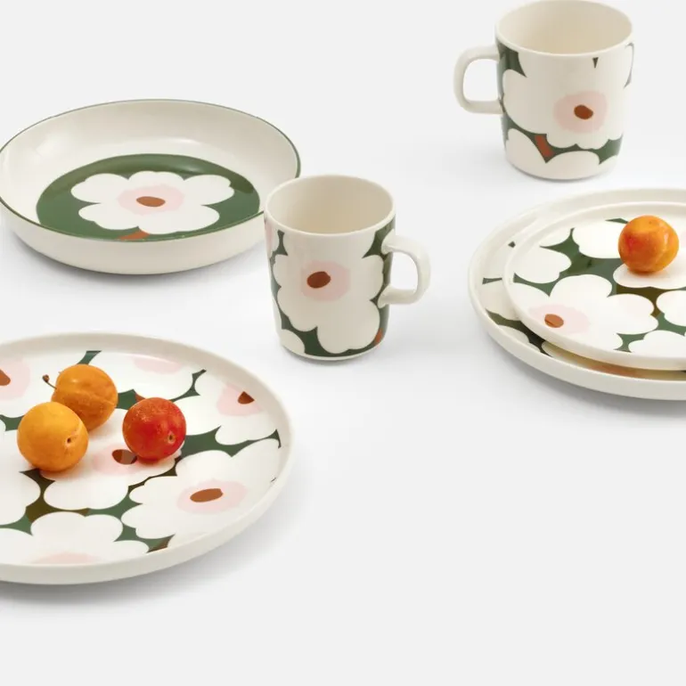 Unikko tallerken 25 cm hvit/mørk grønn/rosa