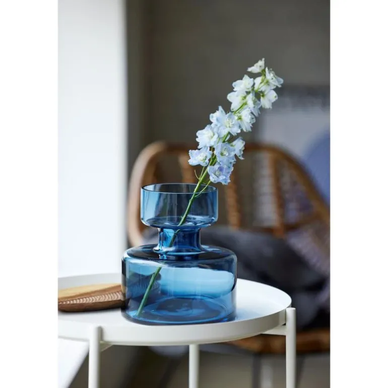 Vase tubular 20 cm blå glass