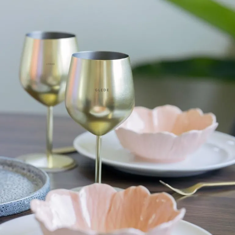 Vinglass stål GLEDE & LYKKE 45 cl 2 stk gull