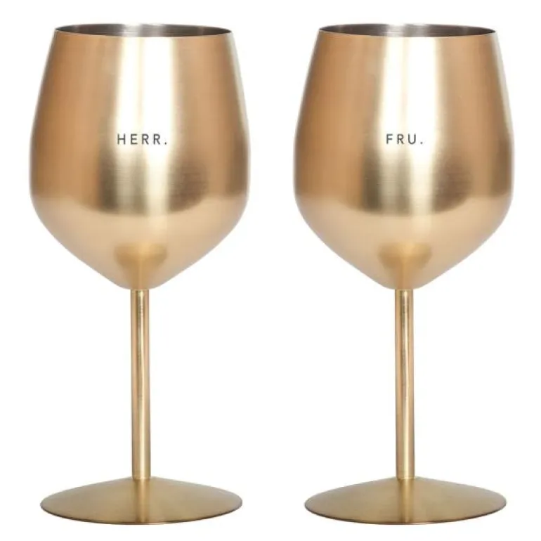 Vinglass stål HERR & FRU 45 cl 2 stk gull